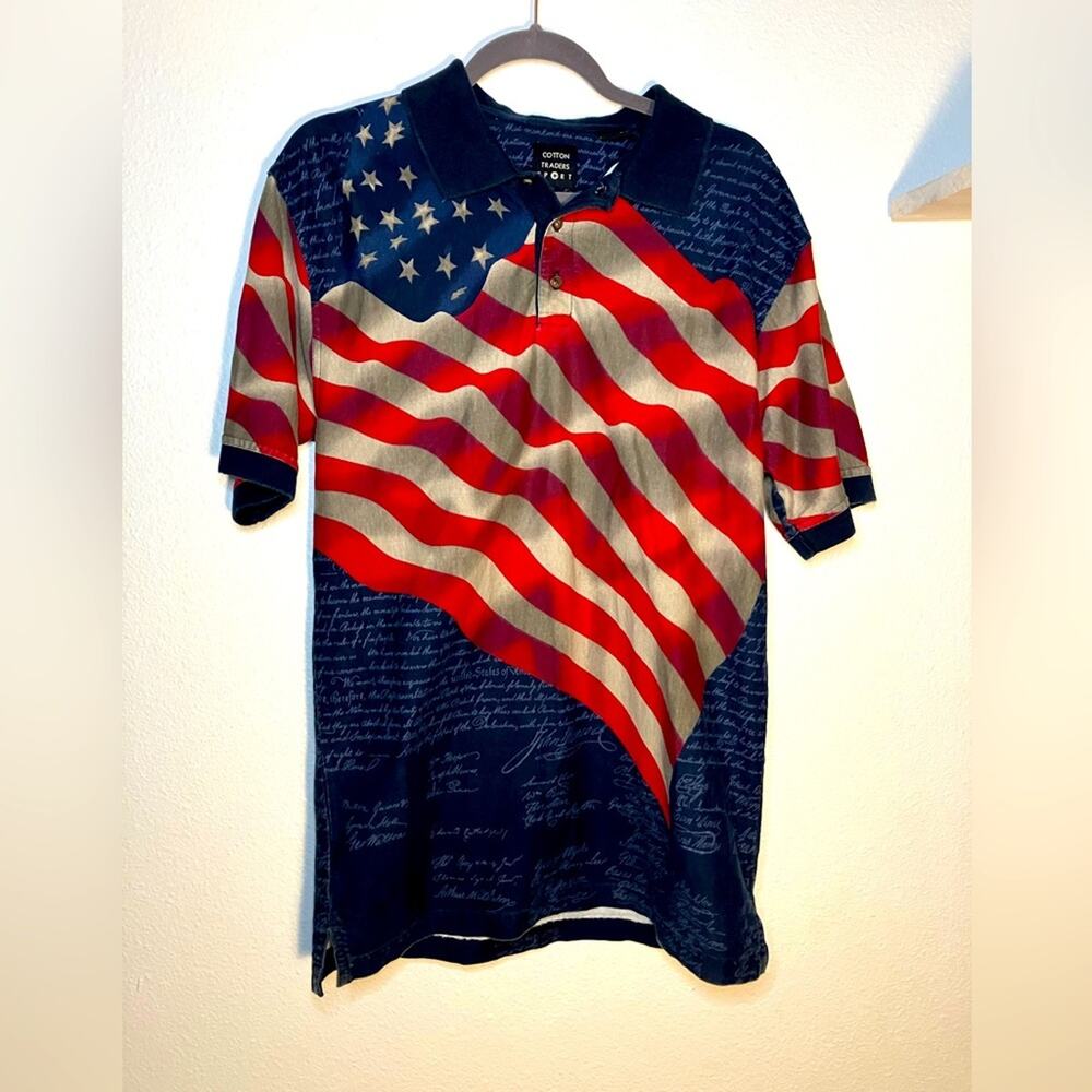 Cotton Traders Sport  USA‎ Patriotic Flag Men's Polo Size Medium Fourth of July